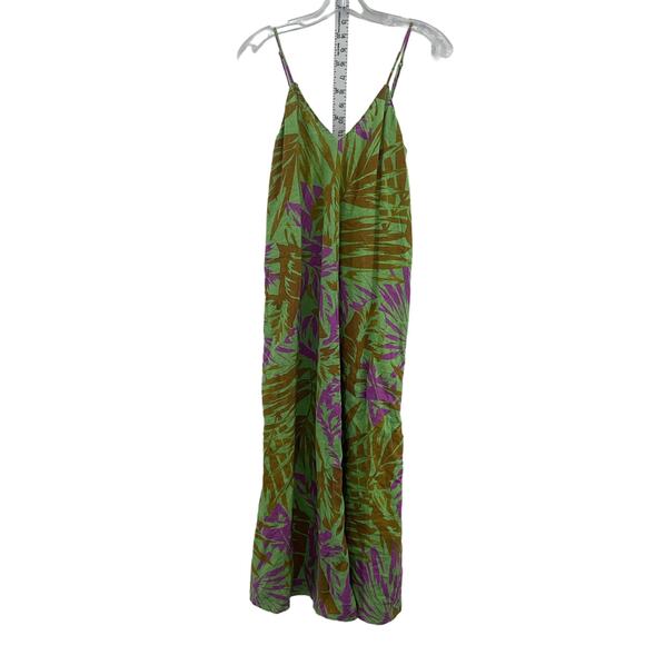 Zara Green & Purple Women's Tropical Floral Long Linen Sundress XS - Preowned - Picture 1 of 4